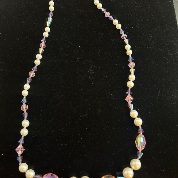 Vintage Signed Vendome Cocktail Crystal/Faceted Glass/Faux Pearl Necklace-Long - Picture 14 of 15